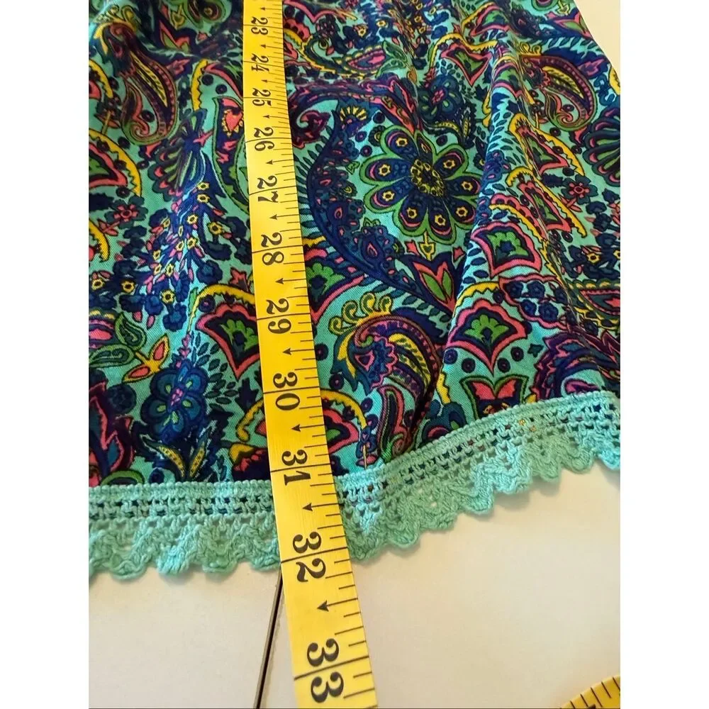 American & Beyond Caftan Dress/Swim Cover Teal Paisley Size M Festival, Resort